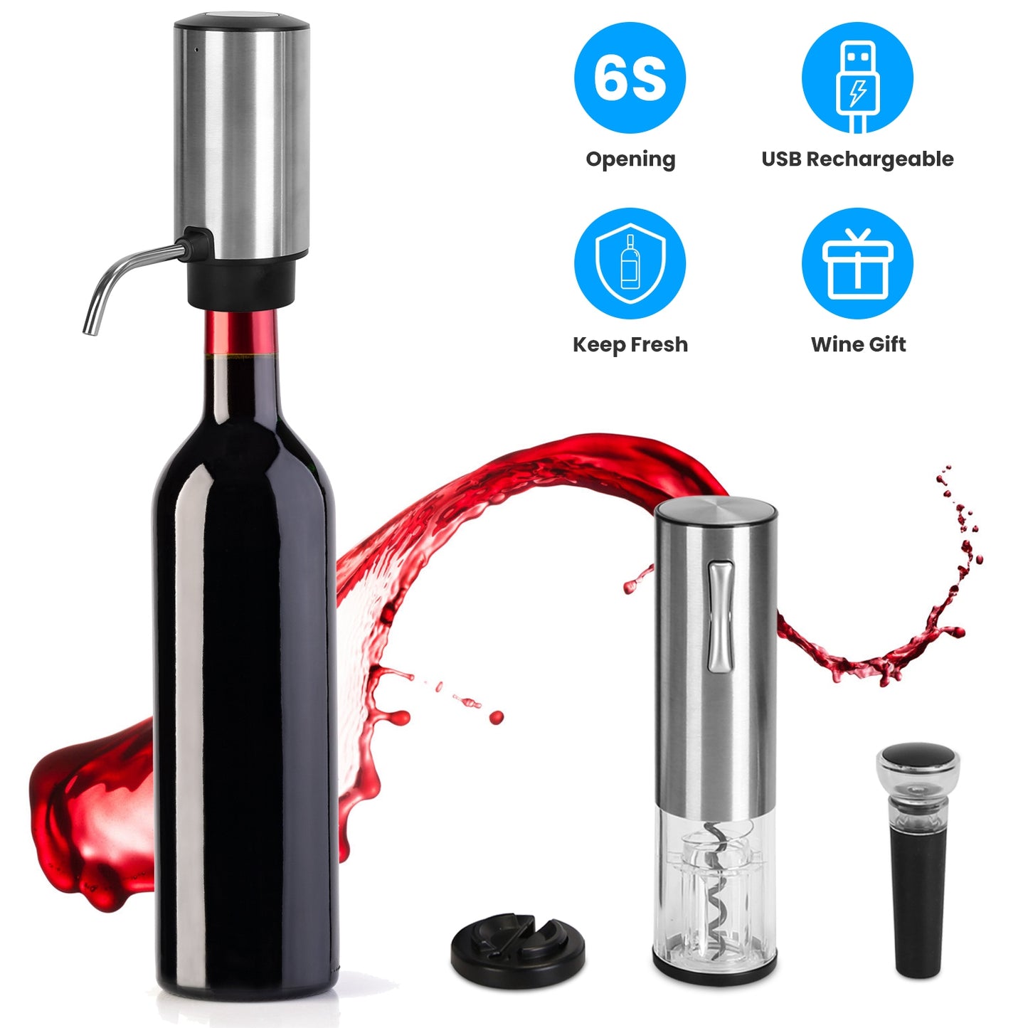 4 In 1 Electric Wine Opener Set Rechargeable Wine Aerator Foil Cutter Vacuum Wine Stopper Wine Gifts for Men Women