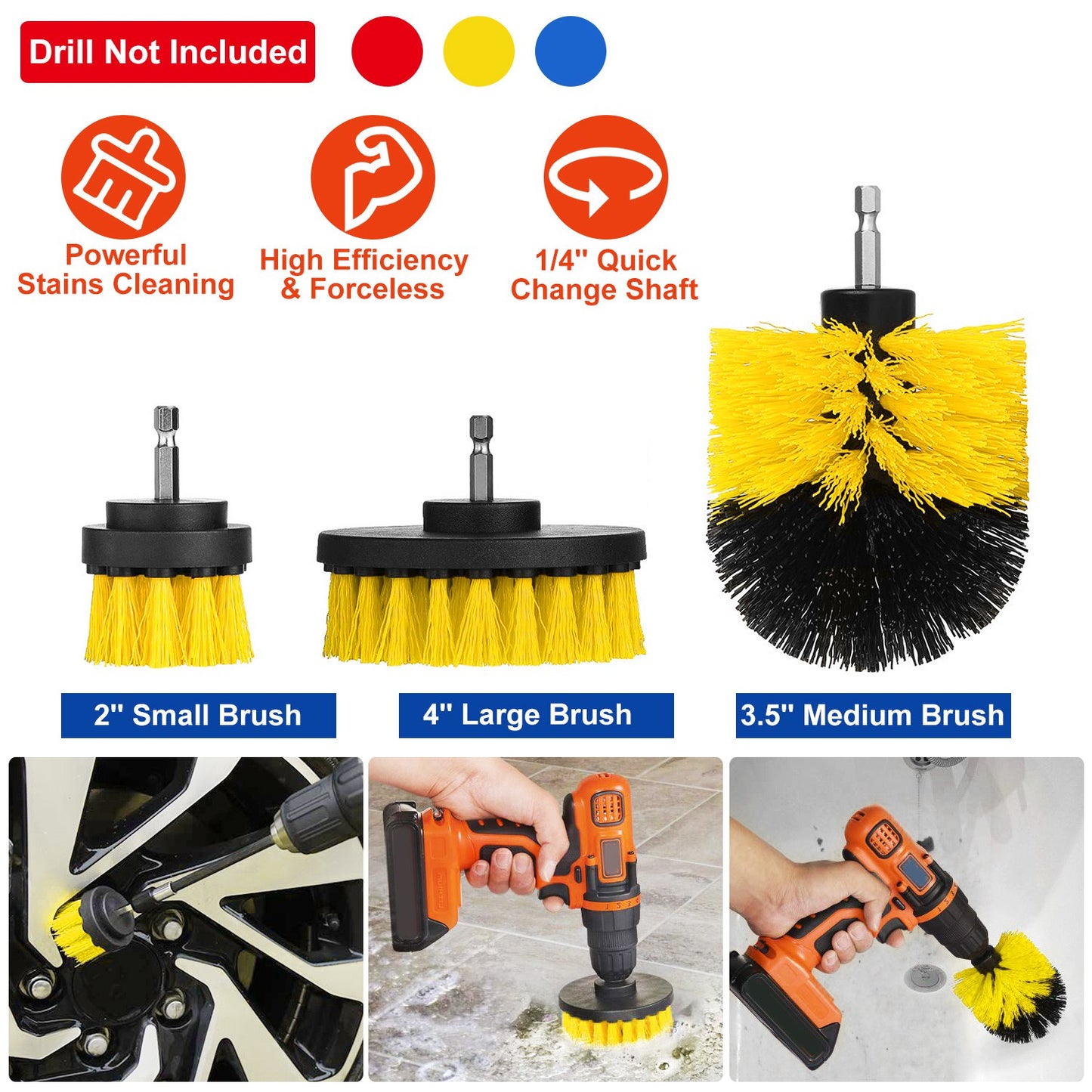 3Pcs/Set Drill Brush Power Scrubber Cleaning Brush for Car Carpet Wall Tile Tub Cleaner Combo