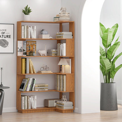 5-Tier L-Shaped Corner Bookshelf with 6 Open Shelves