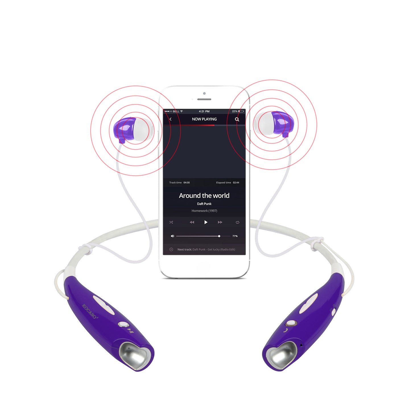 KOCASO Wireless Sports Stereo Hands Free Headset for Phone and Tablet