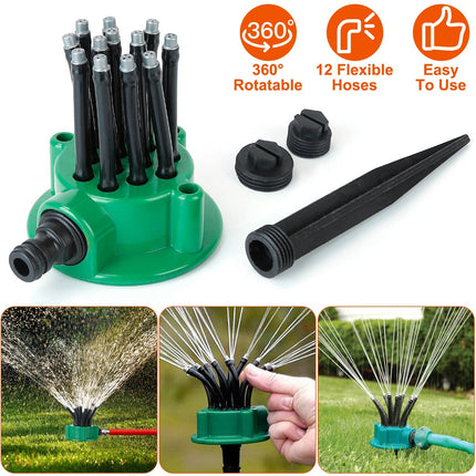 12-Tube Automatic Lawn Sprinkler with 360° Rotation