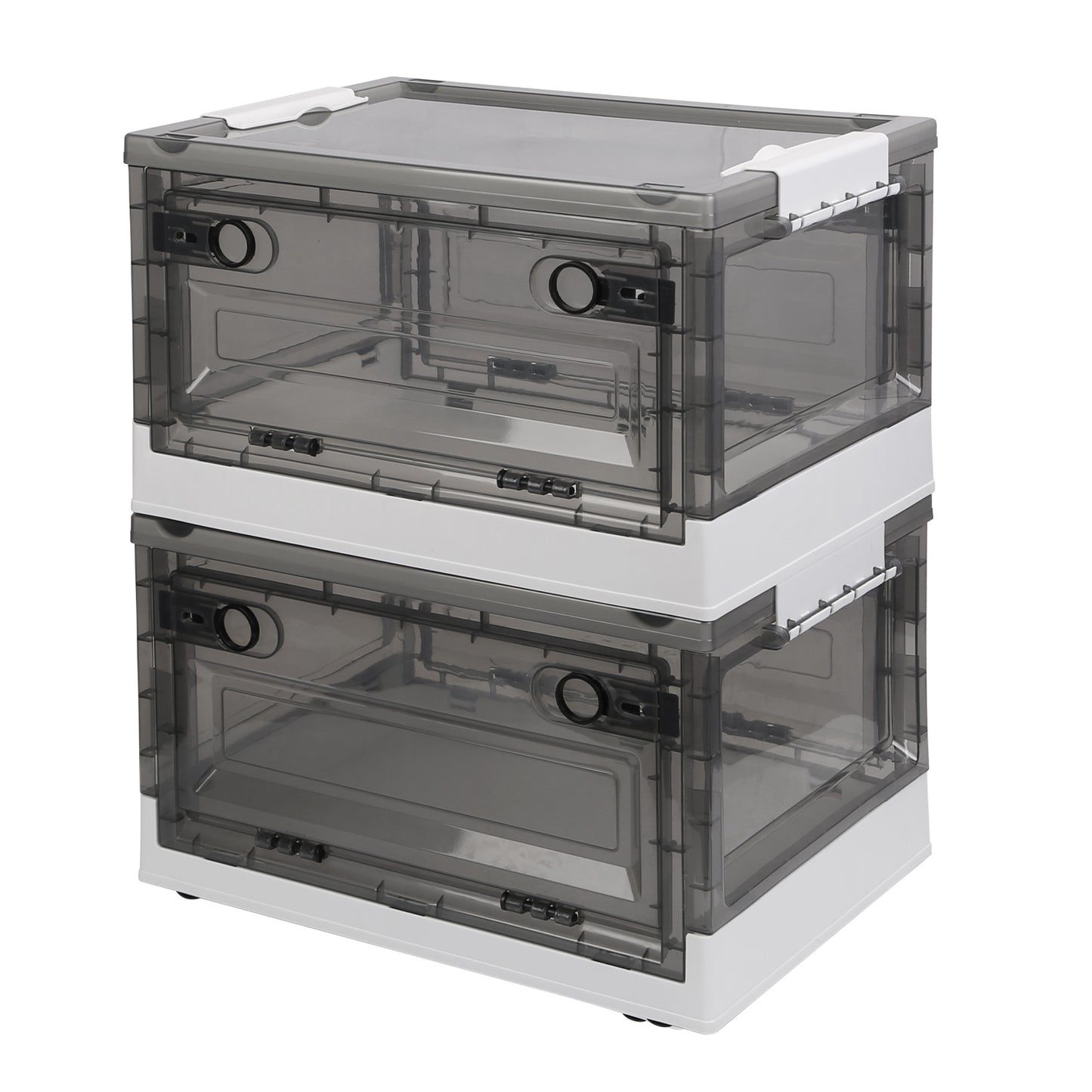 2 Packs Foldable Storage Bins Collapsible Storage Box Organizer Stackable Toy Container with Double Doors Top Lid Rolling Wheels for Clothes Toys Book