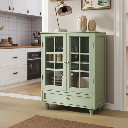 Buffet Cabinet with Glass Doors and Adjustable Shelves