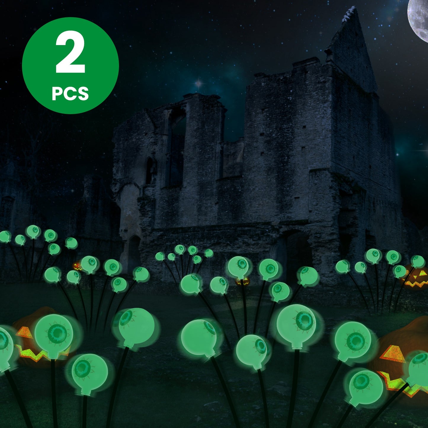 2Packs Solar Scary Eyeballs Lights Outdoor Halloween Decoration Swaying Light Halloween Path Lights Ornaments with Total 12LED IP65 Waterproof for Yar