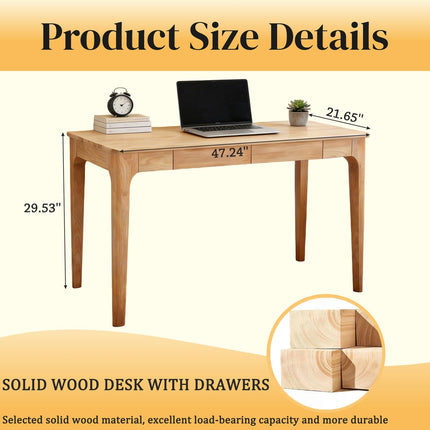 Solid Wood Desk with Drawers for Home Office