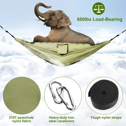 600lbs Load 2 Persons Hammock w/Mosquito Net Outdoor Hiking Camping Hommock Portable Nylon Swing Hanging Bed w/ Strap Hook Carry Bag