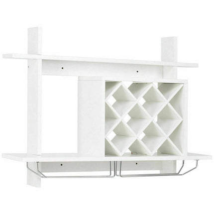 Wall Mount Wine Rack Organizer with Glass Holder Storage Shelf