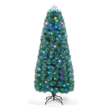 5/6/7 FT Pre-Lit Fiber Optic Christmas Tree with 148/185/226 Multi-Color LED Lights and Top Star Light