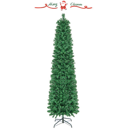 5/6/7/8 FT Pre-Lit Christmas Pencil Tree with Colorful Fiber Optics Green