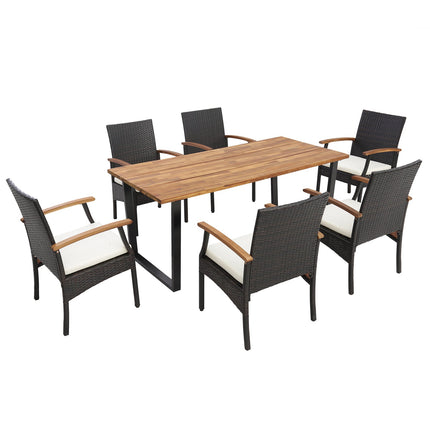 7 Pieces Patio Rattan Dining Set with Umbrella Hole-L
