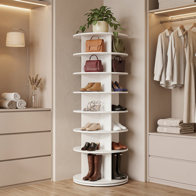 7-Tier Rotating Shoe Rack Tower with 360° Spin - White