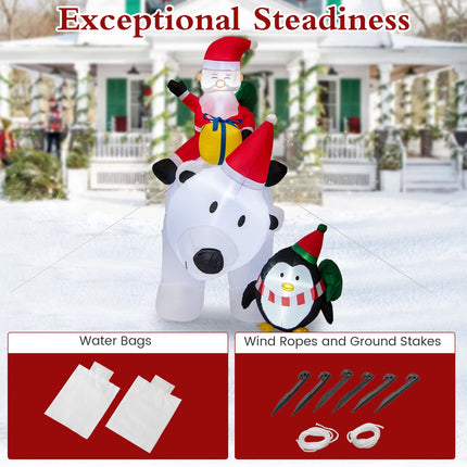 7 Feet Inflatable Santa Claus Riding Bear with Penguin Gift Bags and Gift Box
