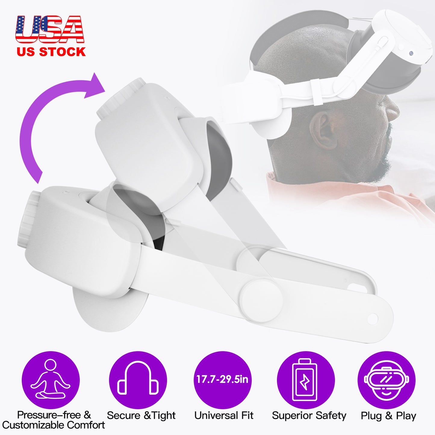 Adjustable Head Strap Compatible with Oculus/Meta Quest 3 VR Accessories Charging Headband Pressure-free Elite Strap with 6000mAh Rechargeable Battery