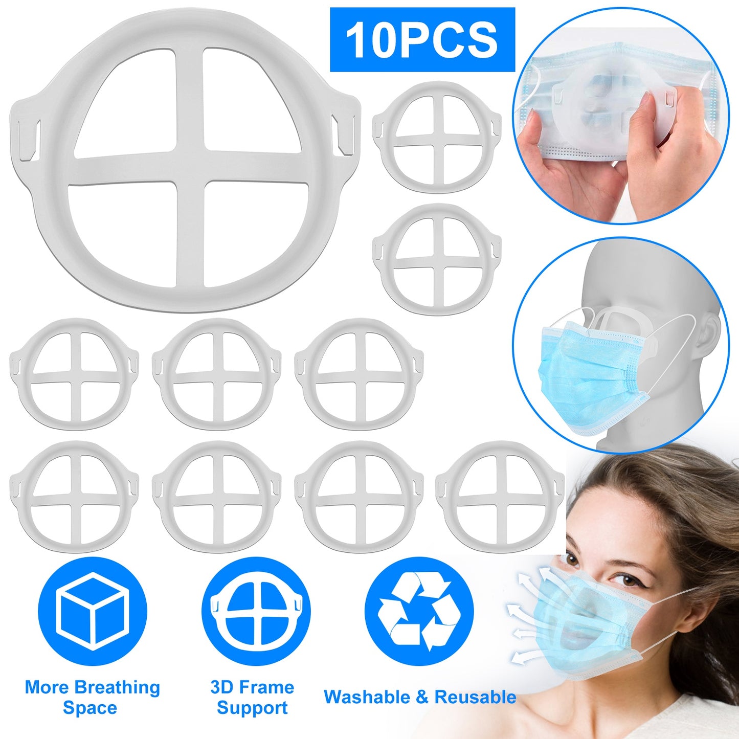 10Pcs 3D Mask Bracket Comfortable Breathing Mouth Mask Inner Support Frame Washable Reusable Mask Holder Stand
