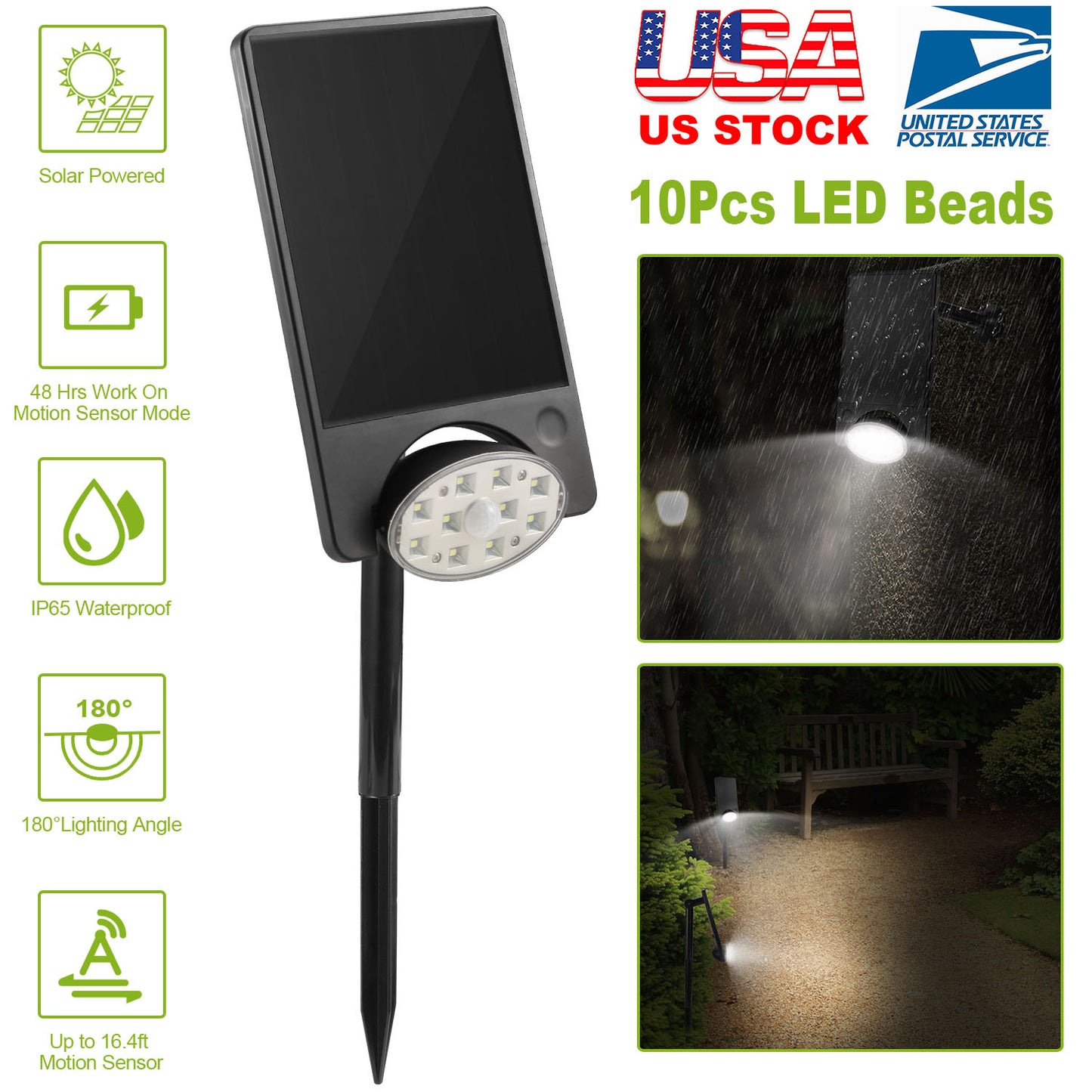 Solar Spotlights Outdoor 10LEDS Landscape Lights 120¡ Motion Sensor Lamps 180¡Lighting IP65 Waterproof for Garage Garden Front Door