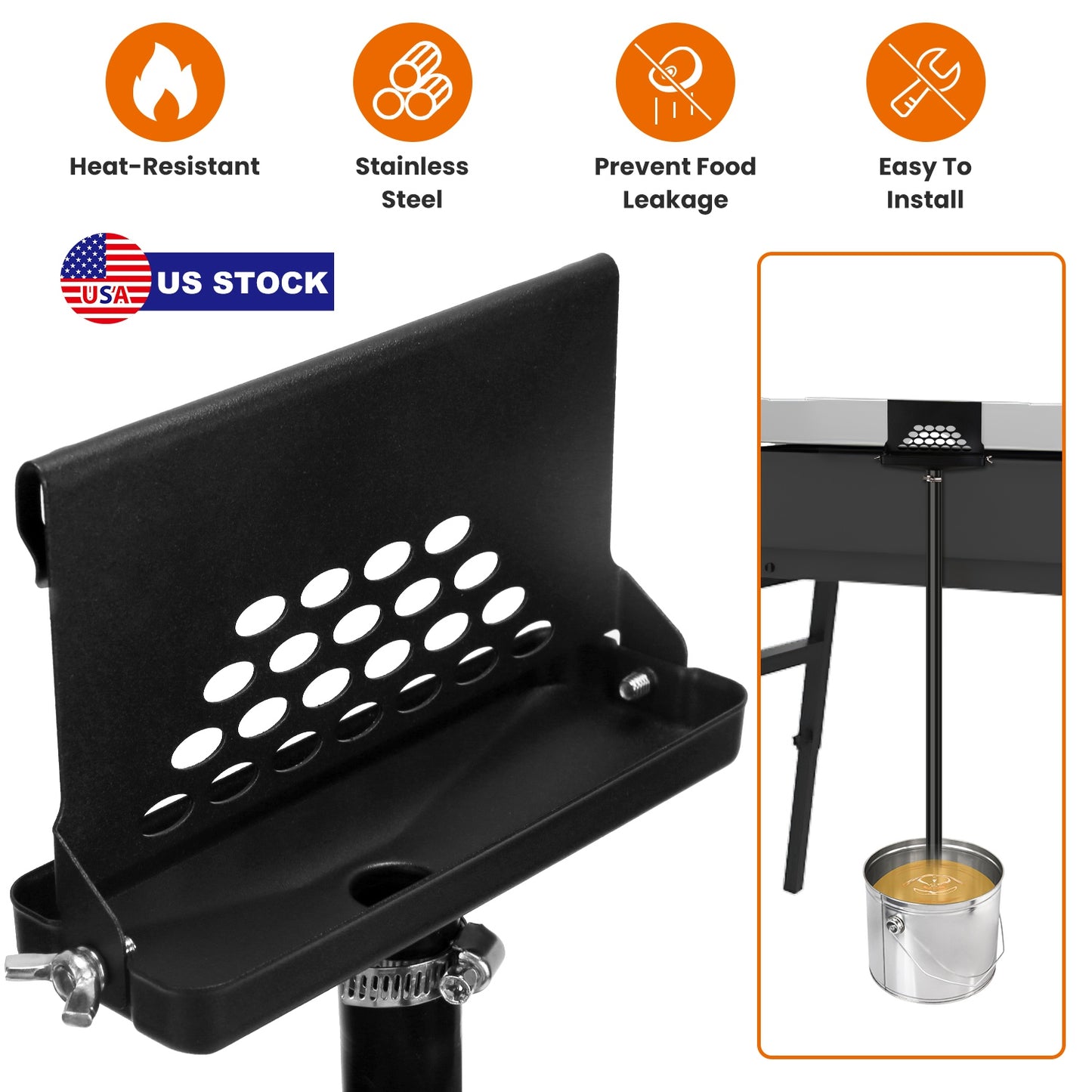 Rear Grease Drainage Funnel Fit For Blackstone Griddle Grease Catcher With 39.76IN Heat Resistant Hose Stainless Steel Grease Collector