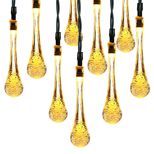 Outdoor Solar String Lights 21 Feet 30 LEDs Water Drop Solar Powered Lights Waterproof Solar Fairy Lights Decorative Solar Powered Lights for Home Pat