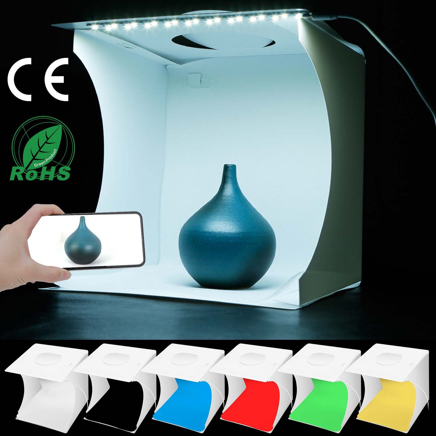 Mini Photo Studio Box Photography Shooting Light Tent Kit Foldable LED Light Box Kit W/ 6 Color Backdrops 20LED Beads