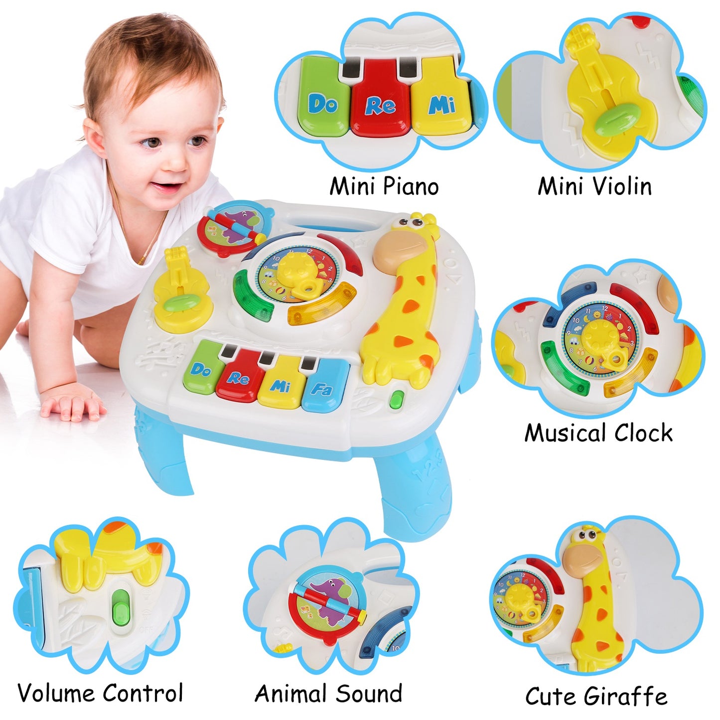 Toddler Musical Learning Table Educational Baby Toys Musical Activity Table Learning Center for 6+ Months Boys Girls Gift