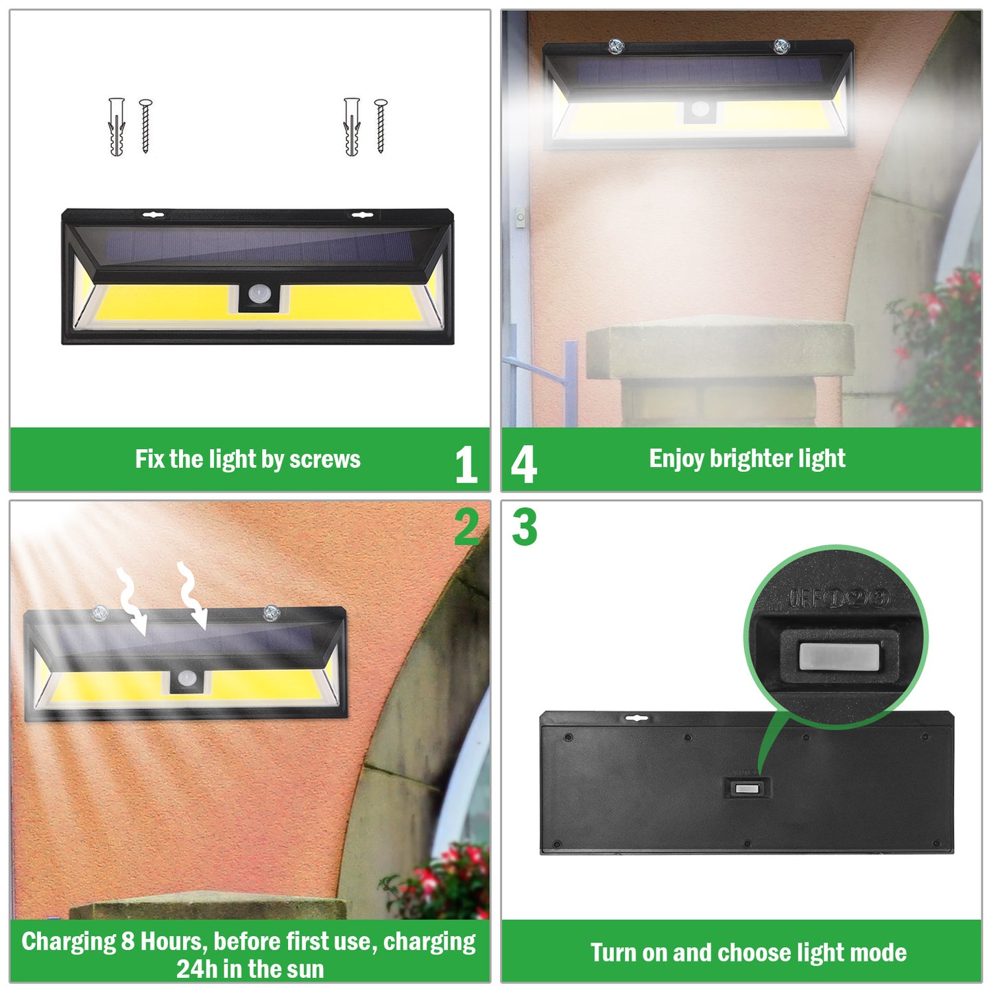 Solar Lights 180 LEDs Solar Wall Light Outdoor Motion Sensor Lamp IP65 Waterproof 120¡ Sensing 270¡Wide Lighting Angle for Garage Garden Pathway
