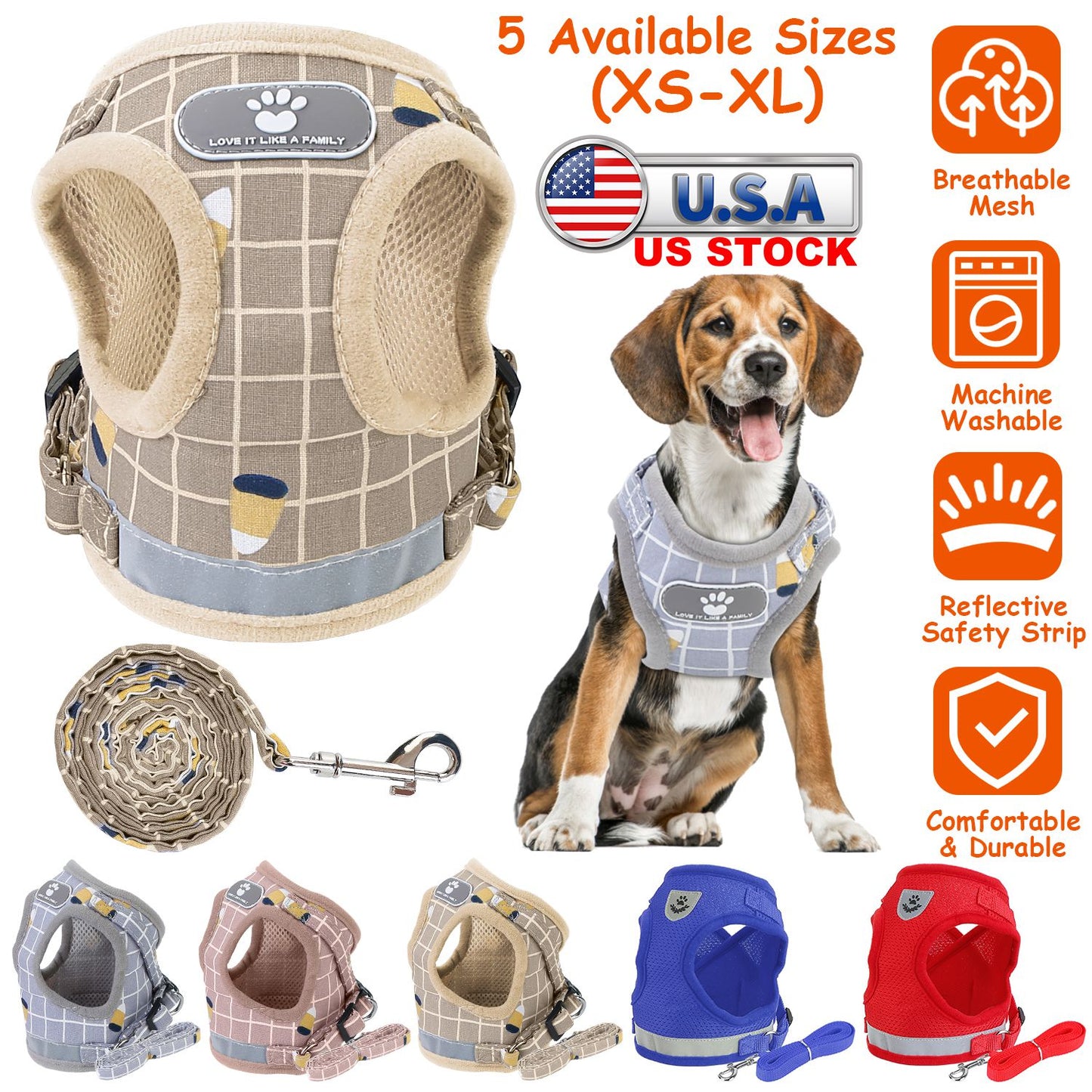 Pet Mesh Harness Dog Leash Set Reflective Chest Strap Adjustable Puppy Vest For Puppies Breeds Dogs Cats Walking Outdoor