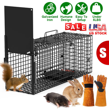 26in Single Door Live Animal Cage Trap For Animals Under 5LBS Easy To Setup Humane Galvanized Iron Trap Cage For Small Cats Rabbits Squirrels Moles Ch
