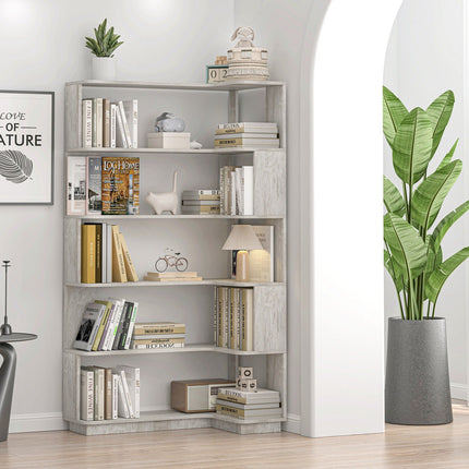 5-Tier L-Shaped Corner Bookshelf with 6 Open Shelves