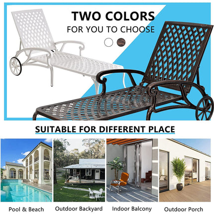 Aluminum Lounge Chair with Wheels & 3-Position Reclining Backrest