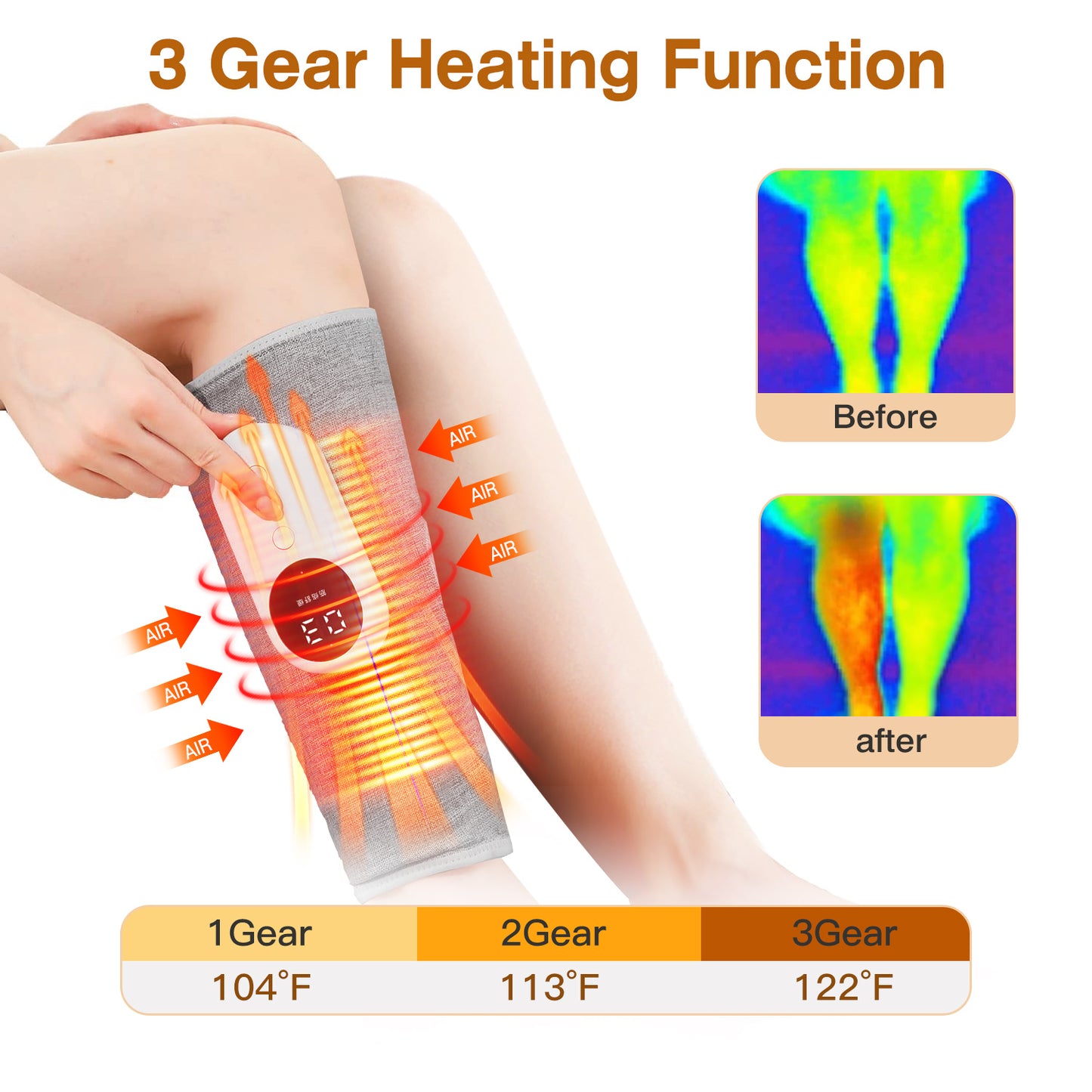 Electric Leg Calf Arm Massager Portable Cordless Rechargeable Air Leg Compression Massage Adjustable Wrap with 3 Modes Intensities Heating Function Pa