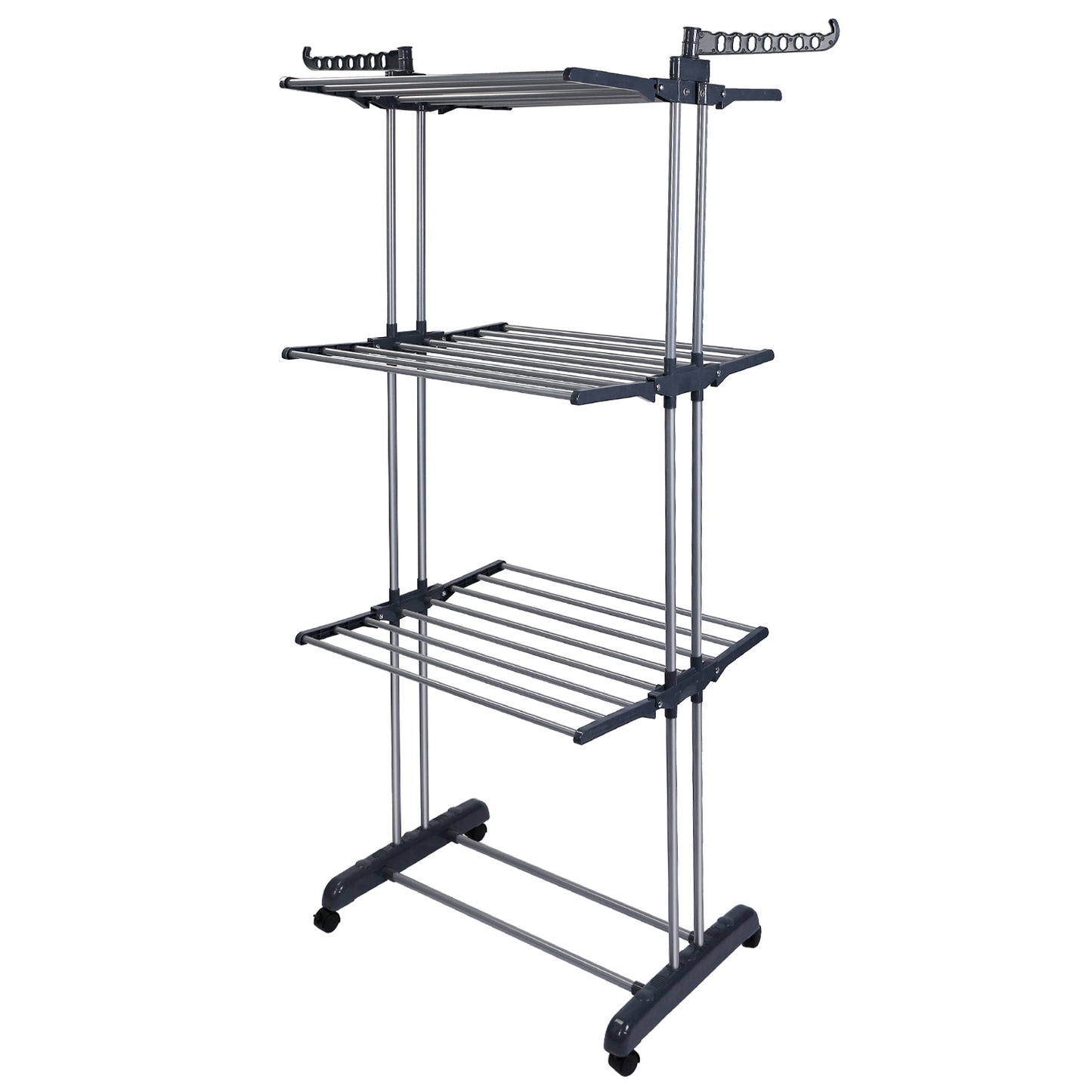 Clothes Drying Rack Rolling Collapsible Laundry Dryer Hanger Stand Rail ShelveWardrobe Clothing Drying Racks w/ Dual Side Wings