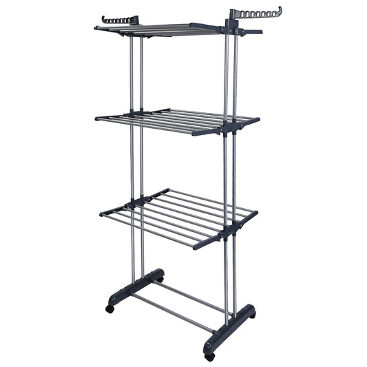 Clothes Drying Rack Rolling Collapsible Laundry Dryer Hanger Stand Rail ShelveWardrobe Clothing Drying Racks w/ Dual Side Wings