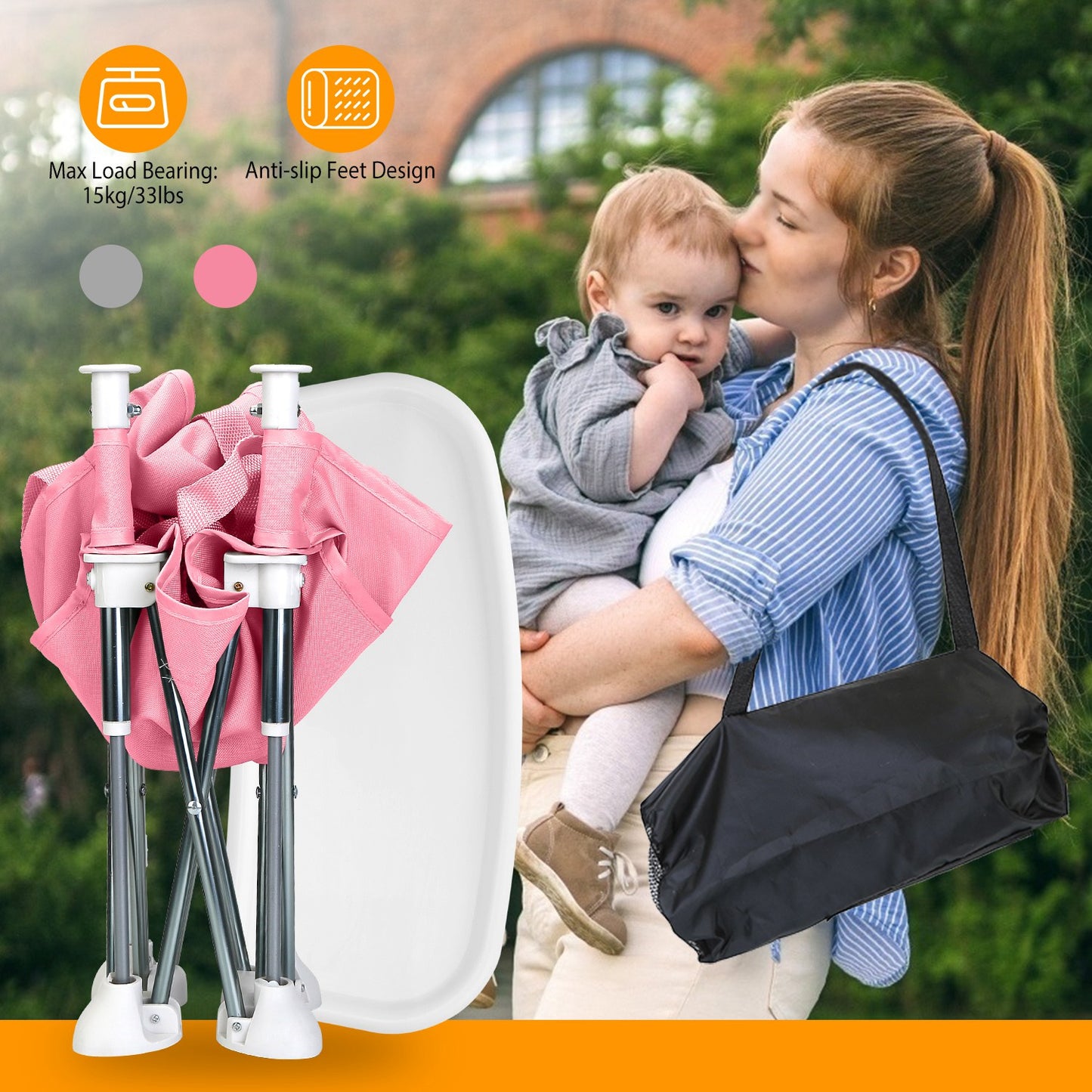 Travel Booster Seat Portable Baby Booster Chair w/ Detachable Tray Foldable Baby Chair Seat For Dining Camping Park Beach w/ Carry Bag