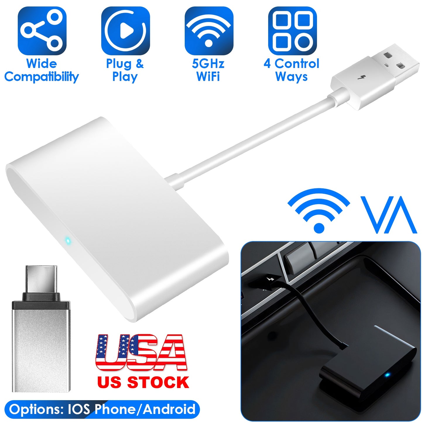 IOSPhone Wireless Adapter for In-car Infotainment System 5GHz WiFi Car Auto Navigation Player Fit for FORD HONDA CHEVROLET IOSPhone 6+