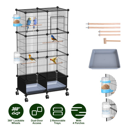 46-Inch Bird Cage with Wooden Perches and Lockable Wheels