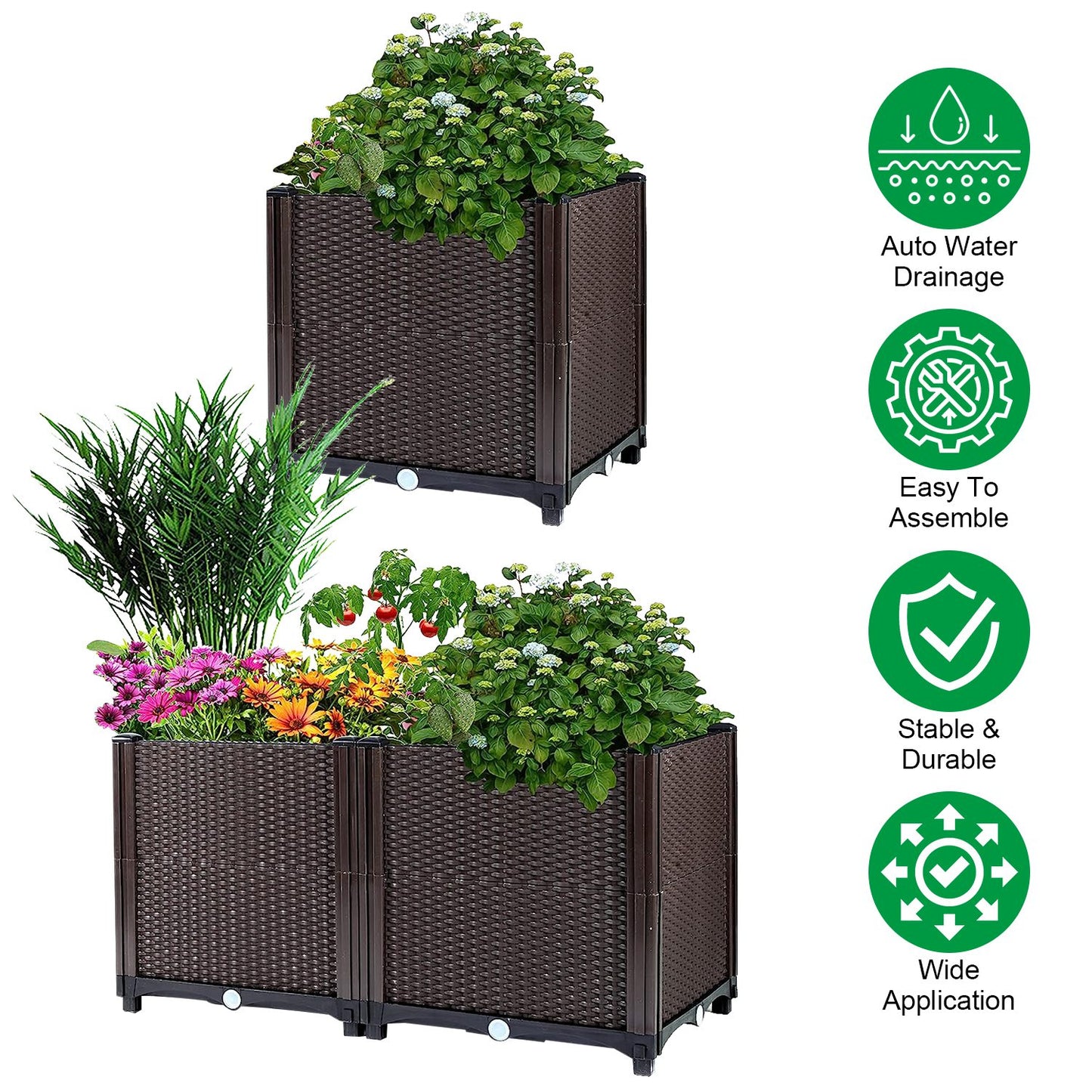 Raised Garden Bed Plant Growth Box with Self-watering System for Garden Patio Balcony Elevated Planter Box for Flowers Vegetables Herbs