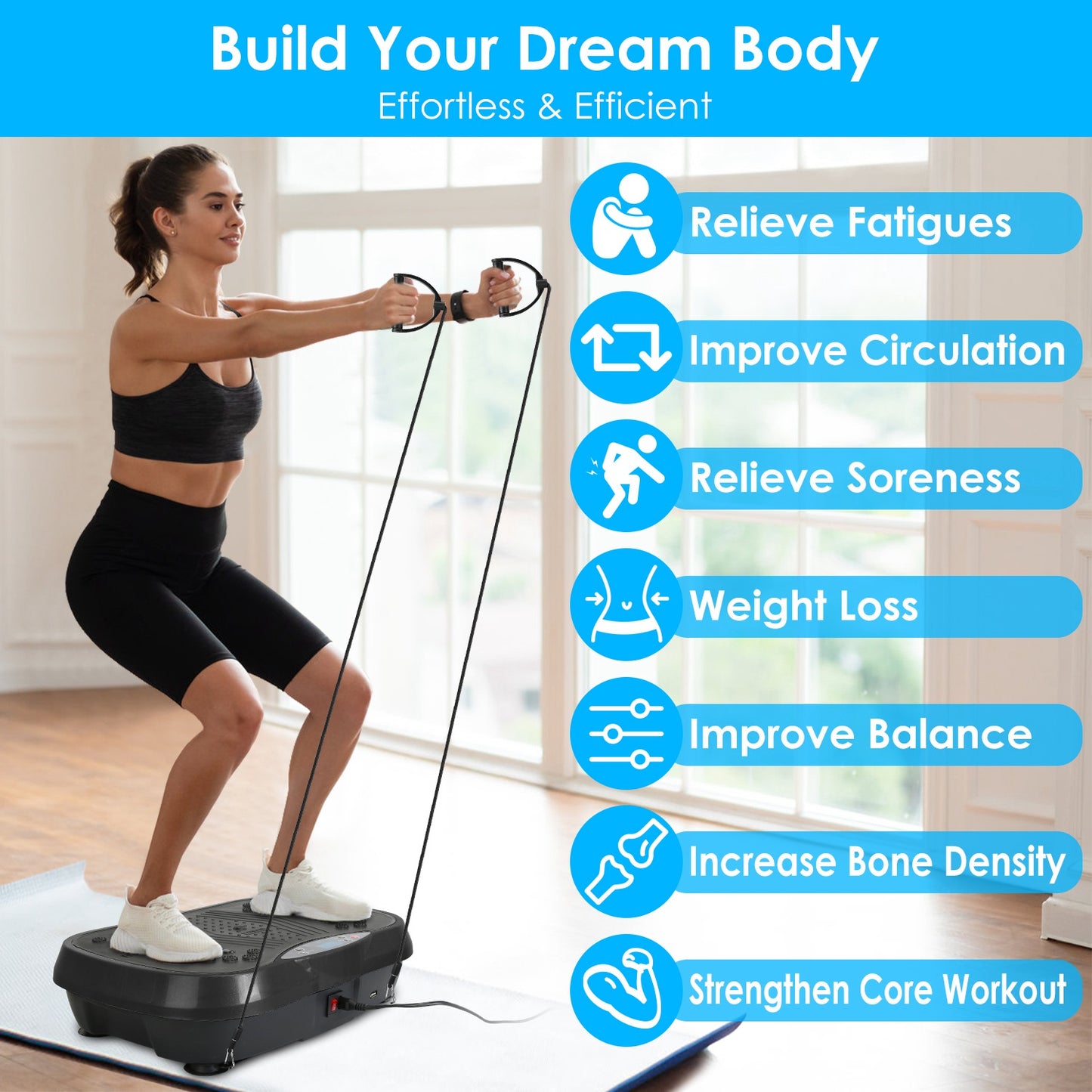 Vibration Exercise Machine Vibrating Plate Platform Whole Body Fitness Vibration Workout Equipment with 120 Speeds 1-20Mins Timer Resistant Bands Remo