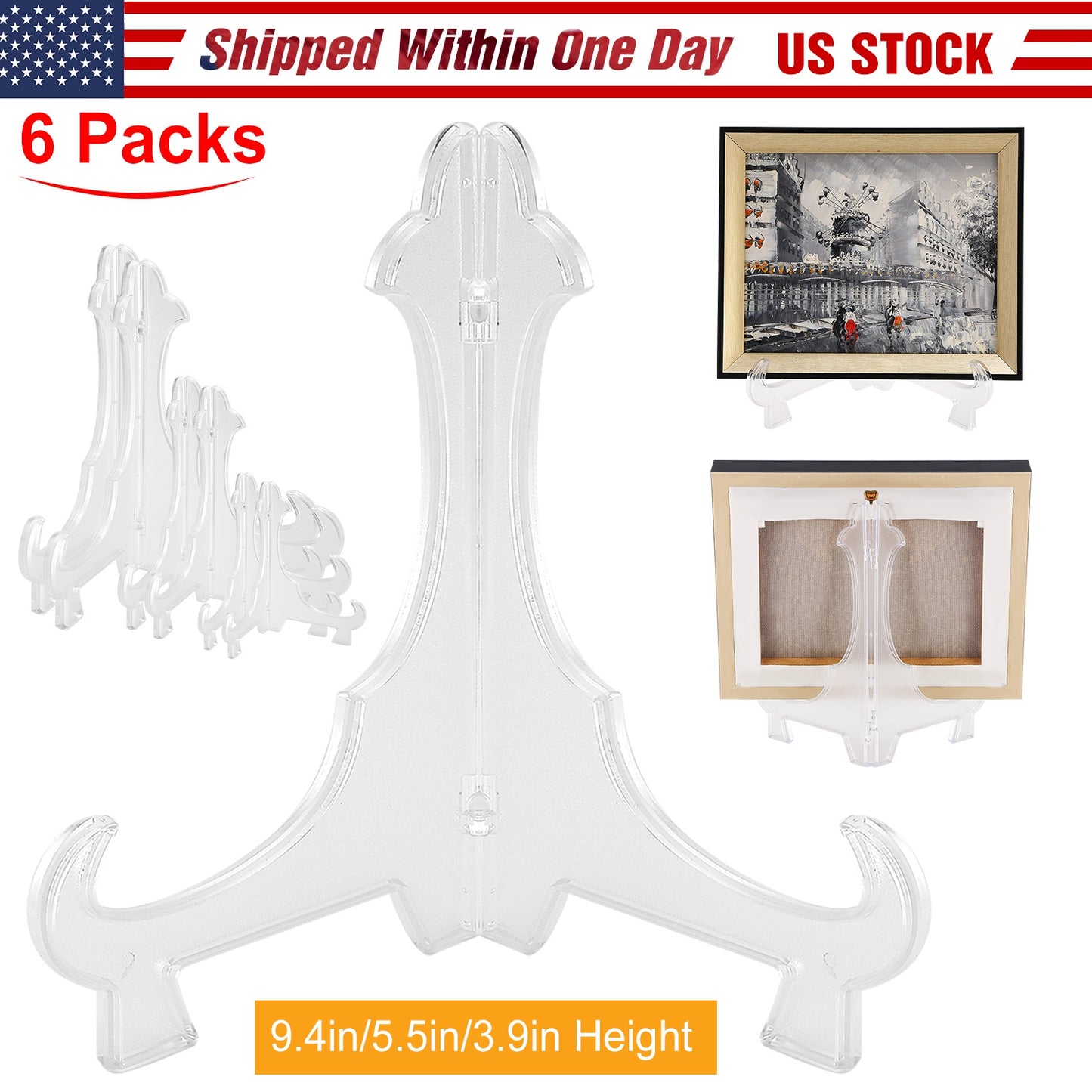 6Pcs Plastic Easels Plate Display Stand Picture Frame Holder for Photo Dish Art Pieces Certificates Placecard Home Office Birthday Decoration