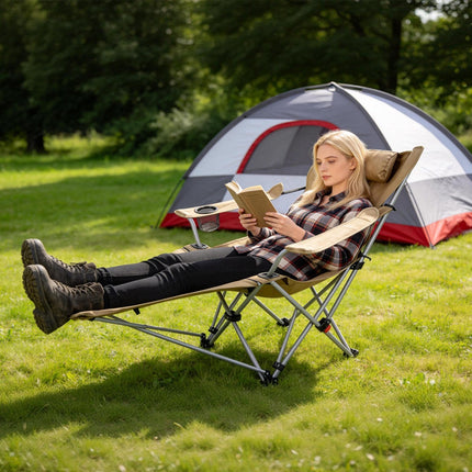 Reclining Camping Chair with Footrest – 4-Position Adjustable