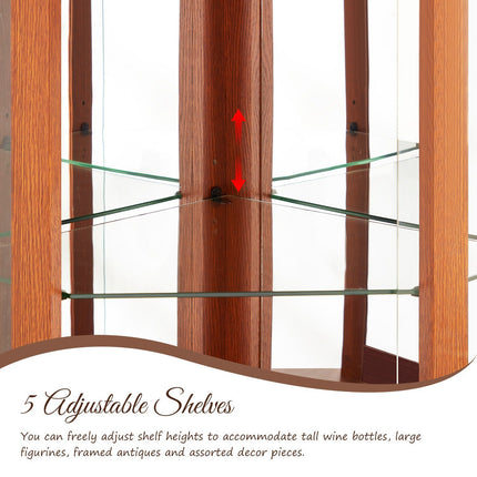 5-Tier Lighted Corner Curio Cabinet with Adjustable Glass Shelves
