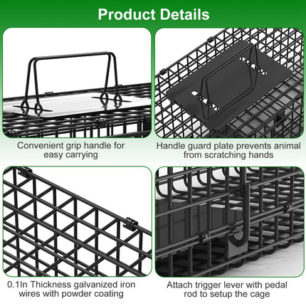26in Single Door Live Animal Cage Trap For Animals Under 5LBS Easy To Setup Humane Galvanized Iron Trap Cage For Small Cats Rabbits Squirrels Moles Ch
