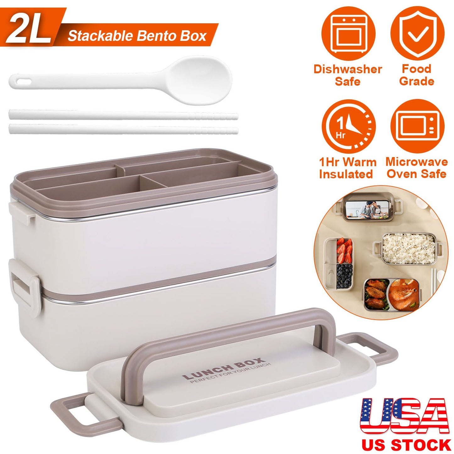 Bento Lunch Box 3 Stackable Food Container Leakproof Dishwasher Microwave Oven Safe Bento Box with Chopsticks Spoon for Adult Kids Work Picnic