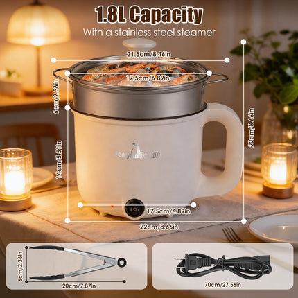 Electric Hot Pot with Steamer 1.8L Dual Power Ceramic Cooker