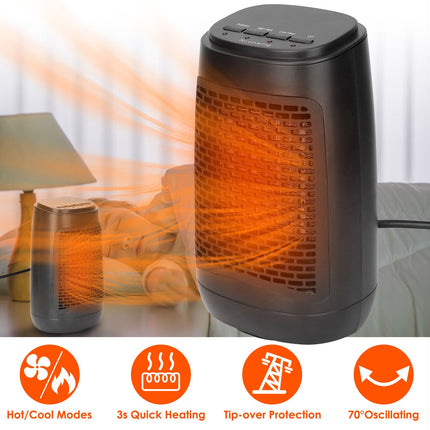 1500W Ceramic Space Heater with Oscillation & Tip-Over Protection
