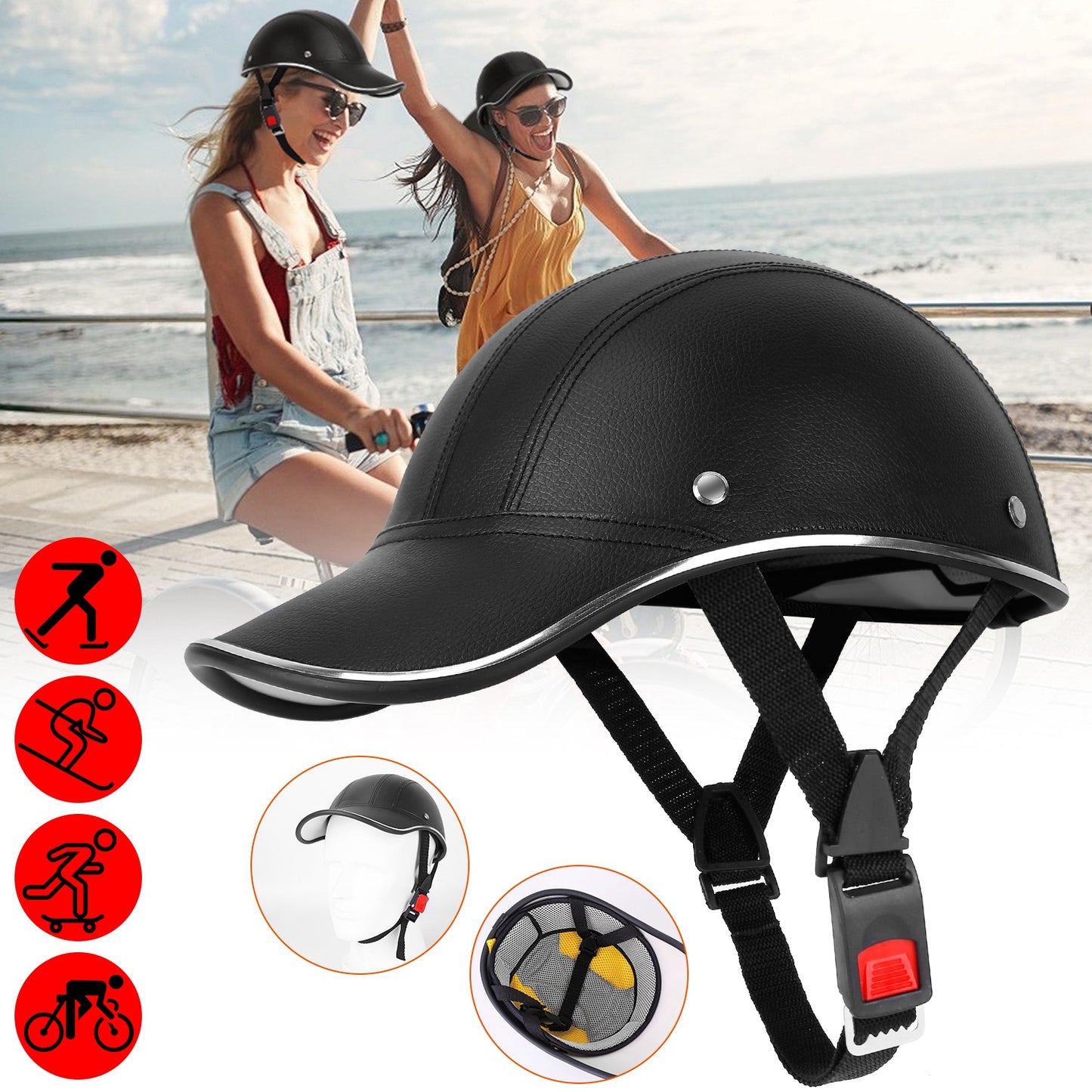 Safety Bicycle Helmet Adjustable Windproof Bike Helmet Sunshade Baseball Cap Anti-UV Cycling Motorcycle Hat Leather Helmet