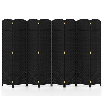 8-Panel Folding Room Divider with Hand-woven Texture and Wood Frame