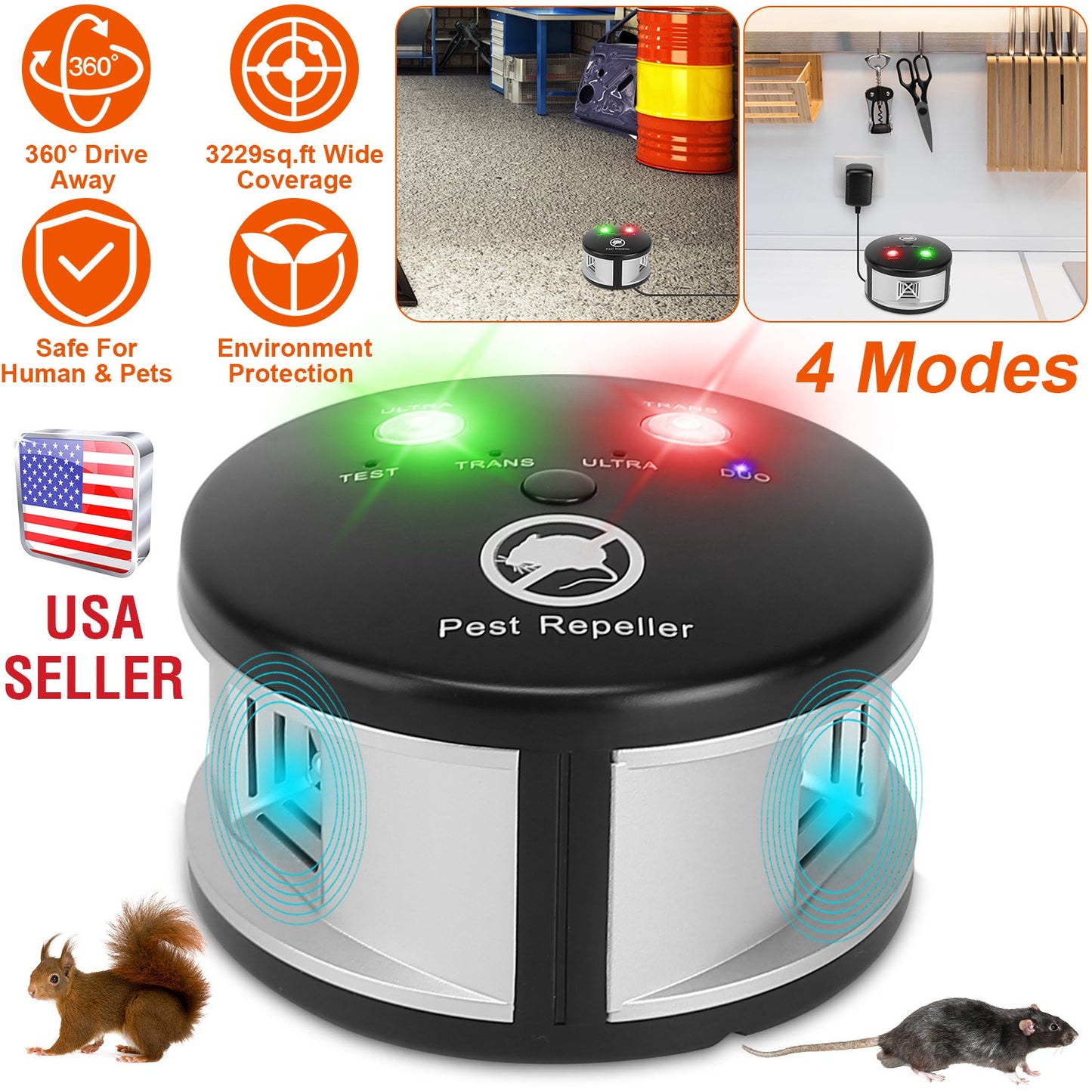 360¡ Ultrasonic Pest Repeller Electronic Plug-in Pest Control Mouse Chaser BlockerÊRepellent Deterrent with Pressure Wave & Ultrasonic Sound for Indoo