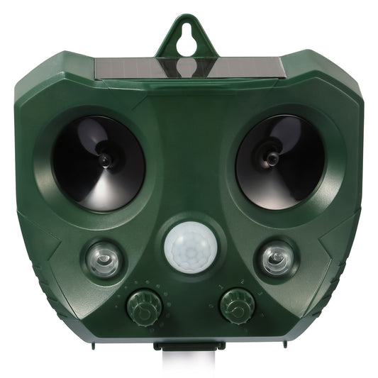 Ultrasonic Animal Repeller Solar Powered Repellent with Motion Sensor LED Flashing Lights IPX6 Waterproof Outdoor for Farm Garden Yard