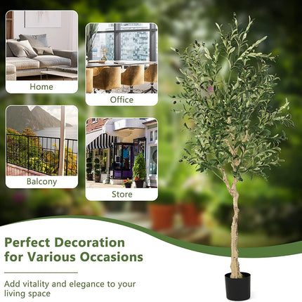 6 Feet Artificial Olive Tree in Cement Pot