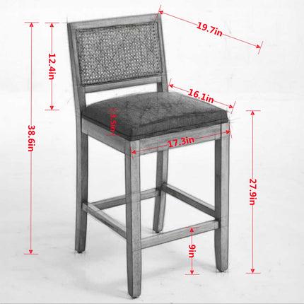 Solid Rubberwood Rattan Back Counter Stools Set of 2