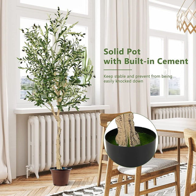 6 Feet Artificial Olive Tree in Cement Pot